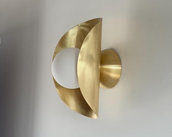 Handmade Brass Wall Sconce: Art Deco Opal Glass Light