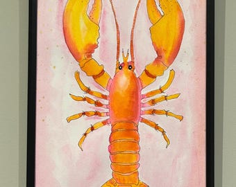 Homard aquarelle 100 % unique fait main. Sans impression. Aquarelle, poster, Cancer, Kreeft, signe du zodiaque.