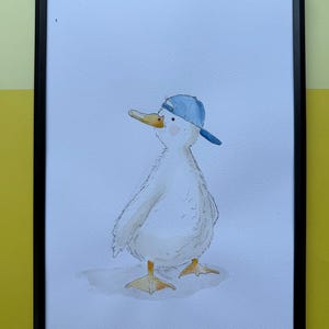 Poster acquerello fatto a mano unico al 100% / acquerello con oca, oca, anatra, fantastico, cameretta per bambini, baby shower, regalo