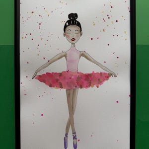 Ballerina acquerello fatta a mano, unica al 100%. SENZA STAMPA. Acquerello, ballerina, danza, balletto, cameretta per bambine, cameretta per bambini, baby shower, regalo.