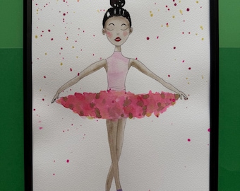100 % einzigartige handgefertigte Aquarell-Ballerina. Kein Druck. Aquarell, Tänzerin, Tanzen, Ballett, Mädchenzimmer, Kinderzimmer, Babyparty, Geschenk