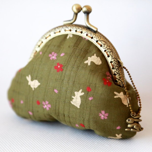 Sakura & Rabbit Coin Purse Olive Green