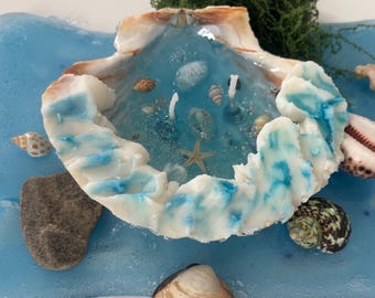 Ocean Memory Shell Candle – Handmade Seaside Candle with Real Shells & Starfish