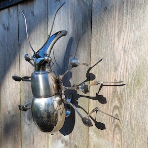 Upcycled Metal Insect Sculpture: Handmade Recycled Art, Garden Decor