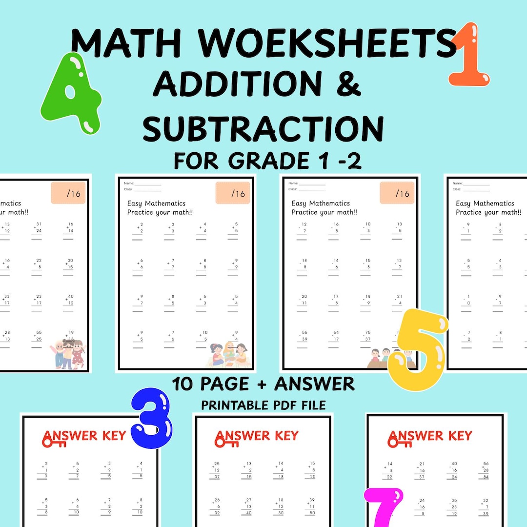 Addition and Subtraction Worksheets for Kids : Grade 1-2 Math Practice ...