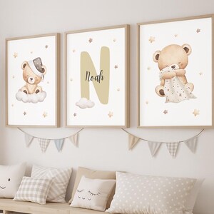 Set of 3 Nursery Wall Prints | Personalized Baby Name Posters | Baby & Kids Room Decor | Custom Name Art | Teddy Bear Illustrations