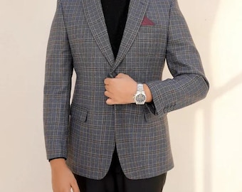 Men’s Grey Checked Tweed Blazer | Smart Casual Blazer for Office & Events