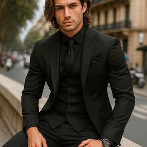 Handmade Slim Fit Black Tuxedo Suit: 3-Piece Wedding Groom Menswear