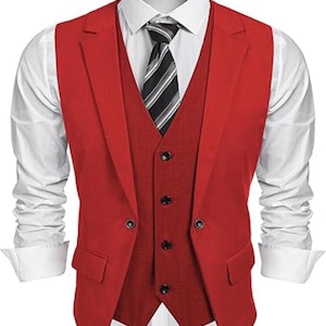 Men’s Red 2-Piece Vest Suit Set – Slim Fit Formal Waistcoat with Blazer Style Look | Wedding, Prom, Business Wear