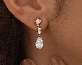 Minimalist Diamond Earrings, Dainty Clip on Earrings, None Pierced Drop Dangle Earrings, Everyday Earrings, Bridesmaid Gift,Mothers Day Gift