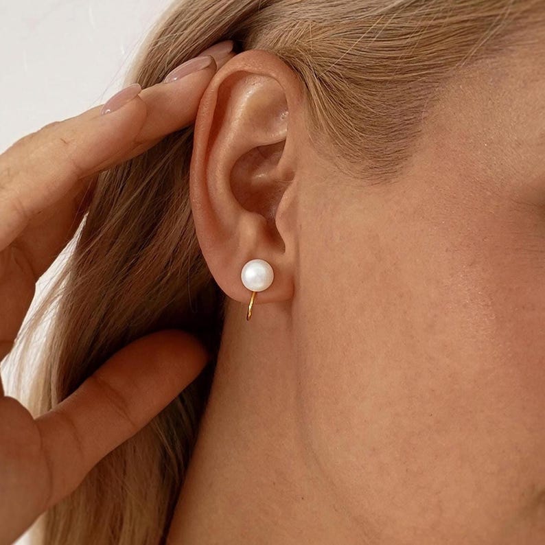 Freshwater Pearl Clip on Earrings, Minimalist Gold Pearl Earrings, None Pierced Earrings, Classic Everyday Earrings, Bridesmaid Gift for Her image 1