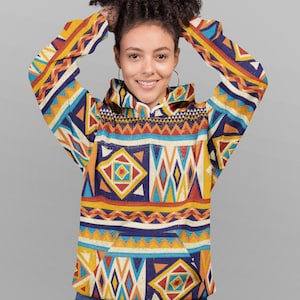 African Kente Cloth Printed Adult Streetwear Hooded Sweatshirt