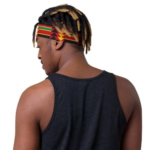 Afrikanskt tryckt pannband med Kente-mönster | Svart Pride Kente-svettband | Afrikanskt tryckt pannband med gymträning | Afrikanskt pannband av Kobe Designs