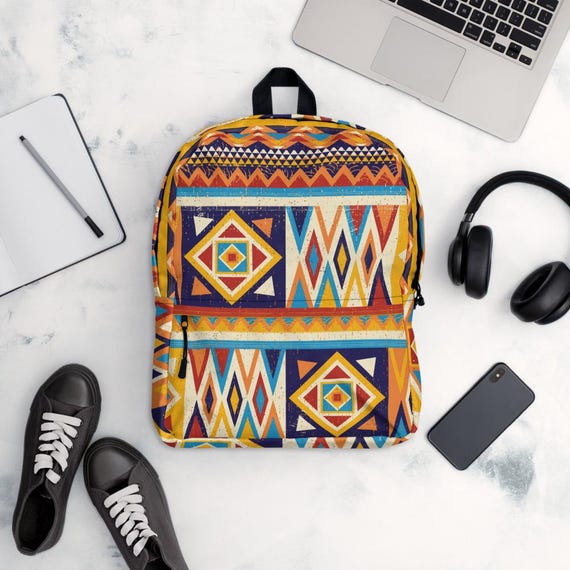Kente Cloth Print Backpack: African Inspired, Black Pride  display picture 1