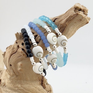 Sea Glass Bracelet: Teardrop Seashell, Coastal Boho Stretch Jewelry, BEACH15