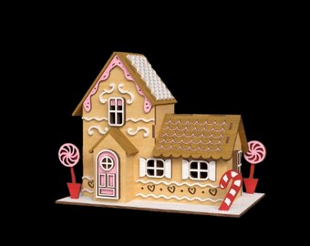 Casa navideña, pueblo, iglesia, antiguo, vintage, moderno, Papá Noel, árbol, muñeco de nieve, ciervo, luces, adorno, decoración, corte láser, construcción CHv3