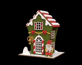 Casa navideña, pueblo, iglesia, antiguo, vintage, moderno, Papá Noel, árbol, muñeco de nieve, ciervo, luces, adorno, decoración, corte láser, construcción CHv2