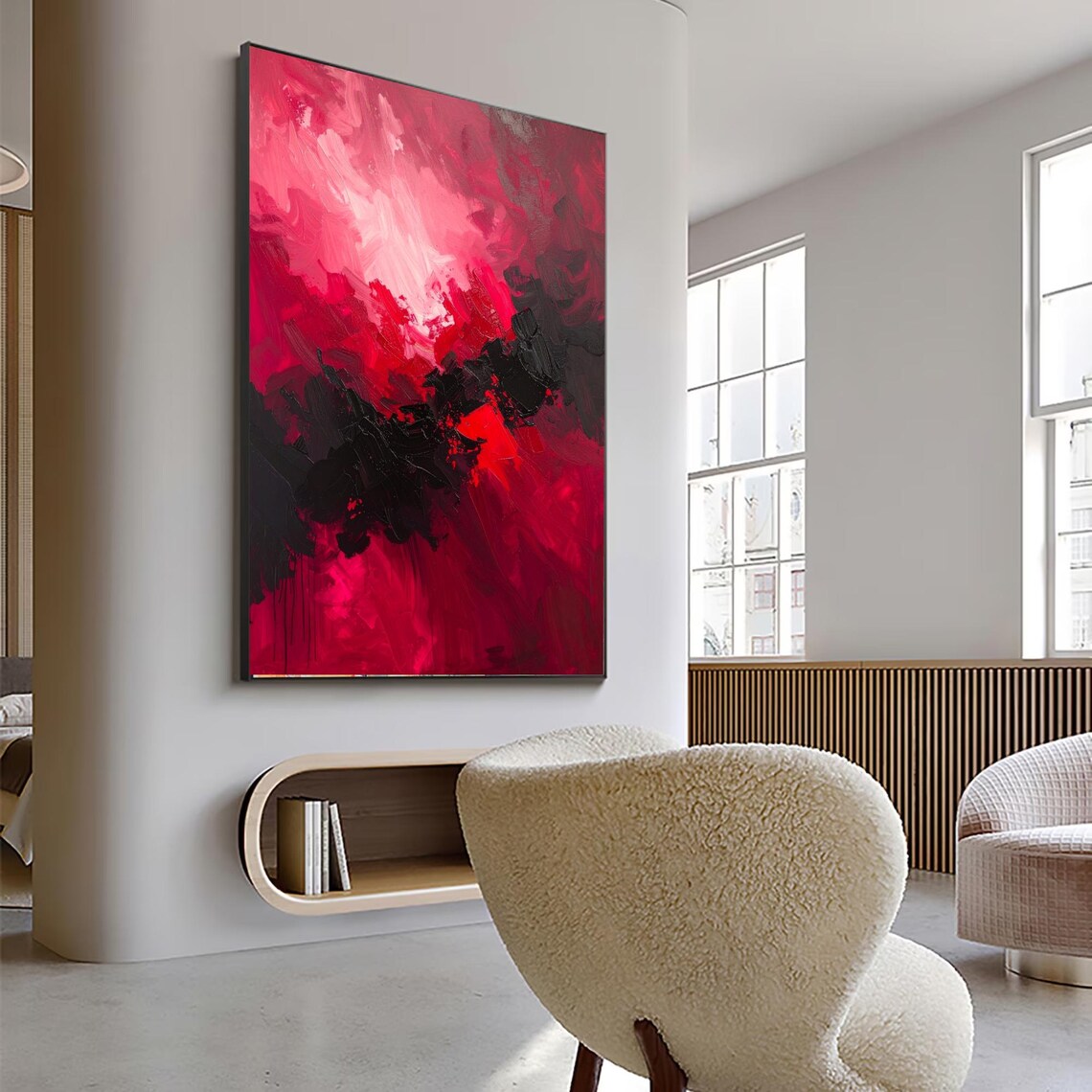 Red and Black Abstract Oil Painting: Textured Modern Wall Art - Etsy