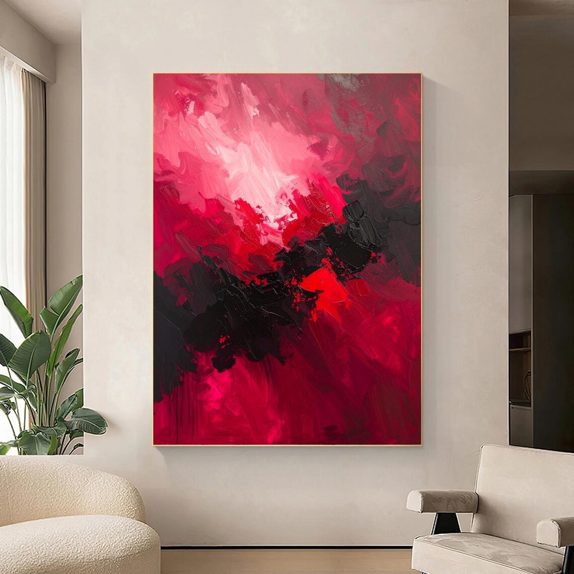 Red and Black Abstract Oil Painting: Textured Modern Wall Art - Etsy