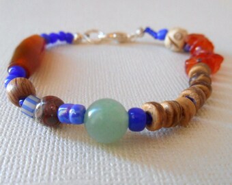 Gemstone beaded bracelet - Carnelian stone bracelet - vintage bead bracelet - handmade boho jewelry - multi gemstones -  Peace Stitch Studio