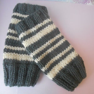 black and white striped fingerless gloves / knit striped handwarmers / boho fashion accessories / women's gifts / texting gloves / image 1