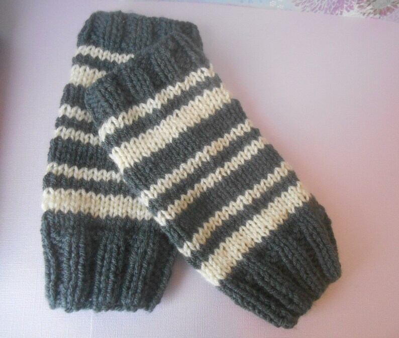 black and white striped fingerless gloves / knit striped handwarmers / boho fashion accessories / women's gifts / texting gloves / image 1