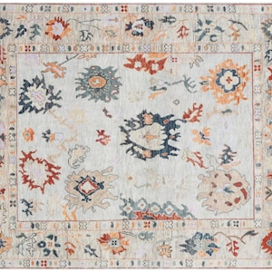 Elegant 10x14 ft. Beige-Silver Oushak Hand Knotted, Handmade Wool Vintage Style Persian Traditional Rugs For Living Room, Bedroom & Hall
