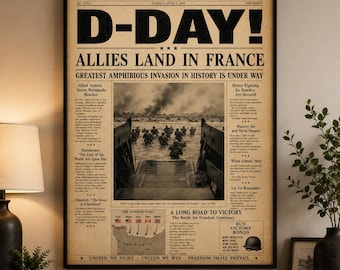 D-Day Newspaper Front Page Printable | Normandy Invasion Poster | WWII Historical Newspaper Reproduction Digital Download