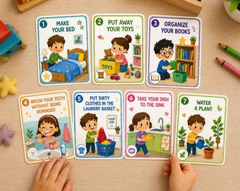 Kids Chores Cards Printable PDF | Montessori Inspired Responsibility Game | pdf digital Download