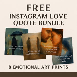 Pacote de Citações de Amor para Instagram GRÁTIS – 8 Impressões de Arte Emocionais | Download Digital Romântico | Citações de Amor Estéticas para Casais e Autorreflexão