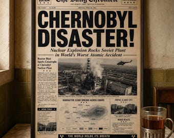 Chernobyl Disaster 1986 Newspaper Poster, Vintage Nuclear Disaster Print, Chernobyl Wall Art, Historical Newspaper Digital Download