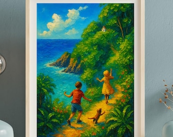 Pitcairn Island Kids Print: Acrylic Style Island Paradise (Digital Download)
