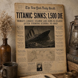 Titanic Newspaper Printable | Vintage 1912 Front Page Poster, Historic Maritime Disaster Print & Digital Download PDF for Collectors