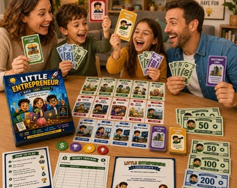 Afdrukbare game Little Entrepreneur voor kinderen | Spel financiële geletterdheid | Activiteit Geldbeheer en zakelijke vaardigheden