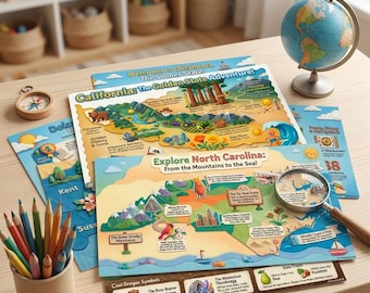 Printable USA 50 States Geography Learning Cards / posters  (Digital Download)