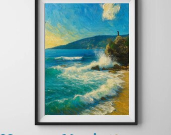 Montenegro Coastal Art Print: Herceg Novi Impasto Painting (Digital Download PNG File 5100x7600px)