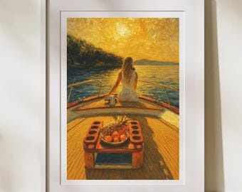 Luxury Yacht Woman Portrait: Glam Impasto Art (Digital Download)