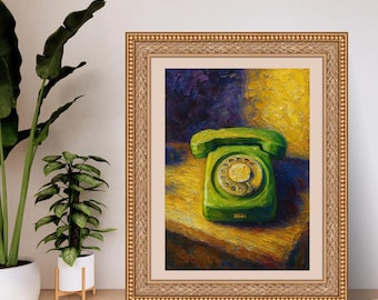 Vintage Phone Impasto Painting – Textured Wall Art Print | Bold Oil Style Digital Download