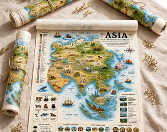 Weltkarten der Kontinente zum Ausdrucken | Geografie-Poster für den Unterricht | Wanddeko fürs Klassenzimmer | Dekoration für den Heimunterricht | Sofort-Download