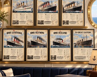 10 Greatest Ocean Liners in History | Titanic, Olympic, Lusitania & More | Vintage Maritime History Collection | Printable Ship Posters