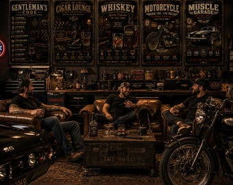 Bundel Man Cave-muurkunst | Set van 5" vintage garageposters