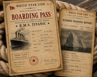 Titanic Ephemera-bundel afdrukbare pdf | Vintage White Star Line-documenten, tickets, menu's en historische memorabilia-collectie downloaden