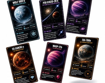 54 planeten ver weg buiten de aarde | Ruimteverkennerkaarten voor kinderen | Afdrukbaar leerpakket planeten | Thuisschoolactiviteit astronomie | Pdf