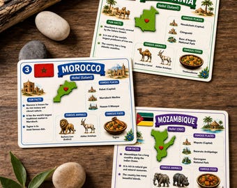 AFRICA EXPLORER Bundle | 54 African Countries Cards for Kids | Geography Printable | Homeschool Learning Activity | Montessori style