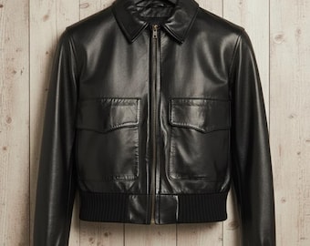 Vintage 90s Boxy Bomber Leather Jacket in Black - Etsy