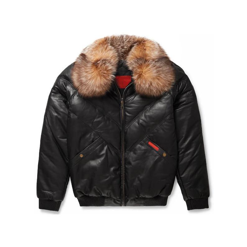 Lambskin Leather Bomber Jacket: Faux Fur Collar, Vintage Style