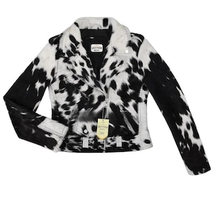 Damen-Rindleder Hair-On Jacke - Western Kuh-Print Pony-Haut-Mantel - Echtleder Oberbekleidung - Handmade Country Rodeo Geschenk