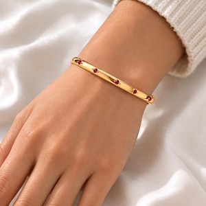 Sterling Silver Ruby Gemstone Cuff Bracelet, Minimalist Dainty Jewelry