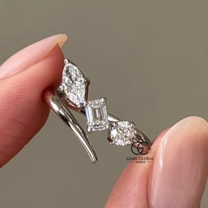 Three Stone Lab Grown Diamond Wedding Band, 14K Solid Gold Lab Diamond Bypass Ring, Minimalist Jewelry For Women, Anniversary Gift For Wife