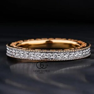 Anillo de diamantes de talla redonda &quot;Corazón de la Eternidad&quot;, banda de diamantes en oro de 14 quilates, anillo de eternidad de diamantes, alianza de bodas de diamantes, regalo de aniversario para ella